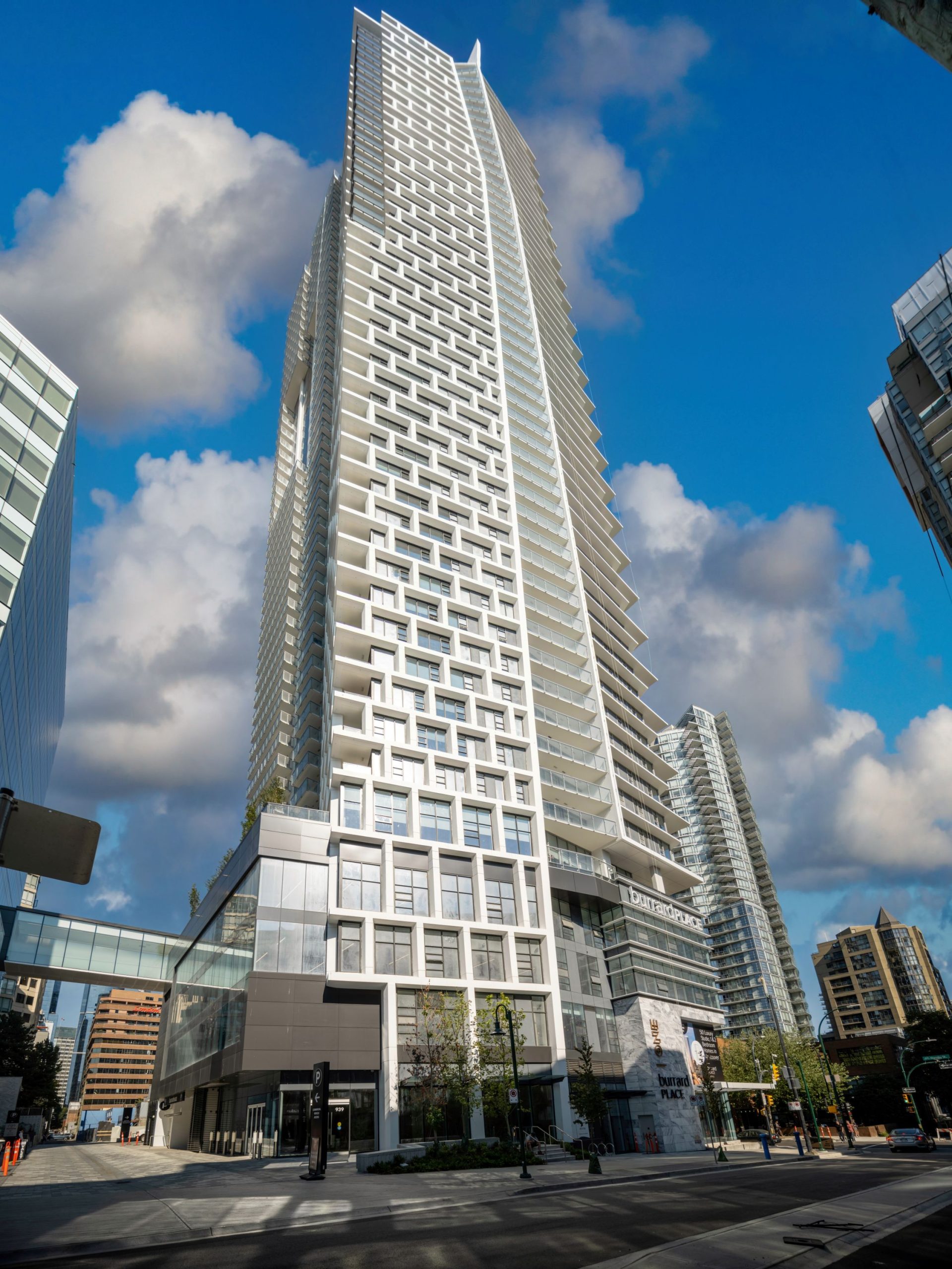 Street-level view of One Burrard Place in Vancouver